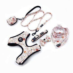 Elbavi Dog harness set white floral breathable harness and leash set with collar